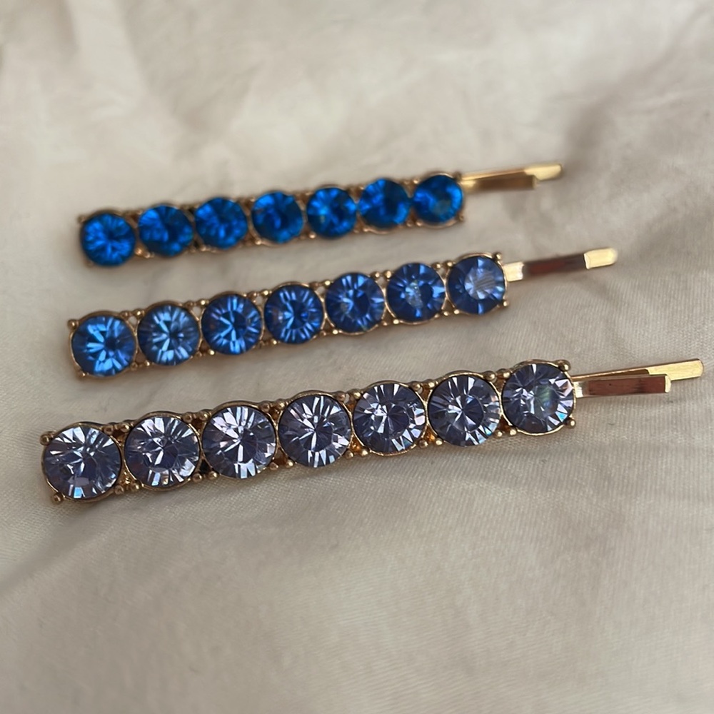 Blue Jeweled Hair Burettes